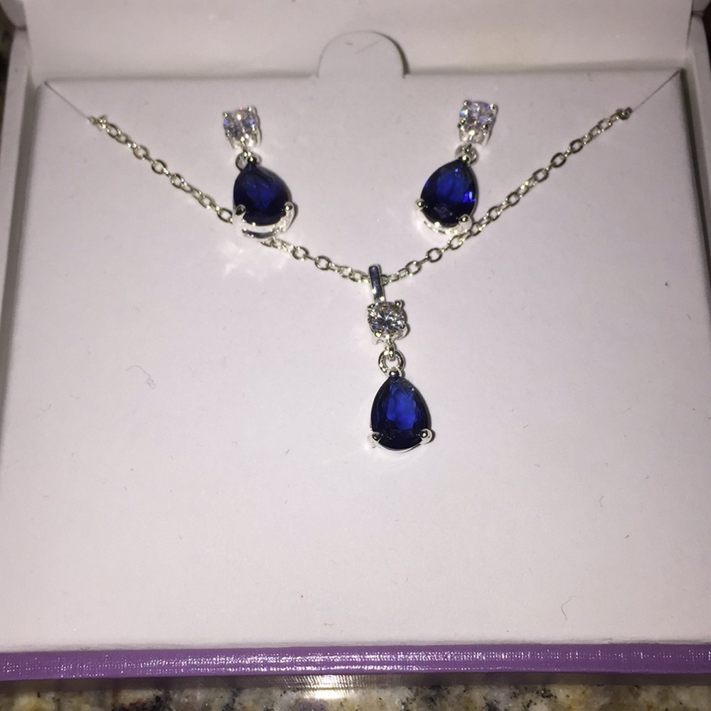 OBO Blue stone silver plated earring/necklace set